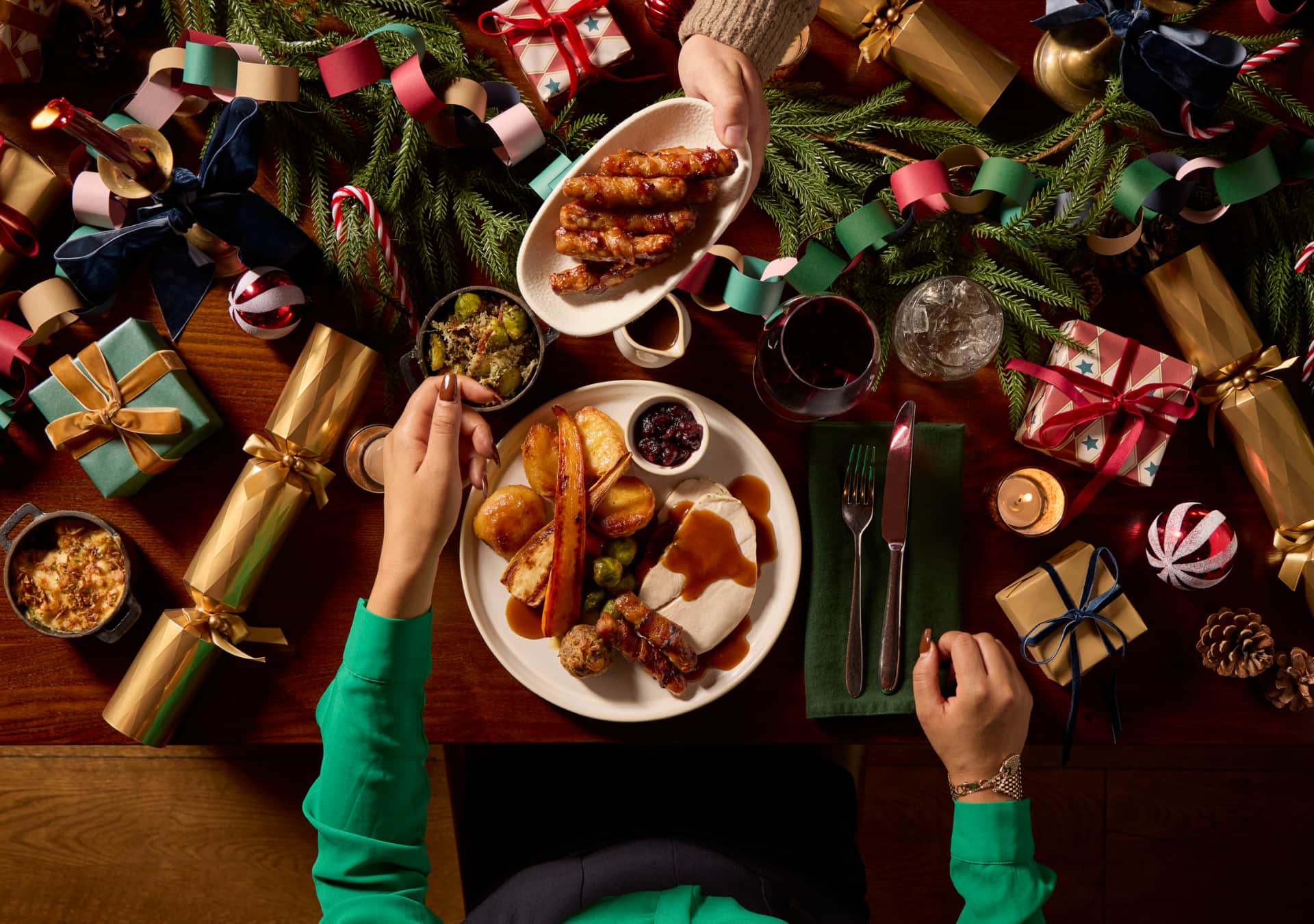 Christmas dinner being served